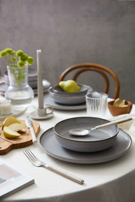 Hermia MOD18Y4B730955 Juego de Cena Porcelana 18 Piezas Gris, Apto Microondas y Lavavajillas